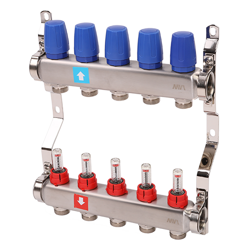 Коллектор из нержавеющей стали в сборе с расходомерами 1"-3/4", 5 выходов MVI